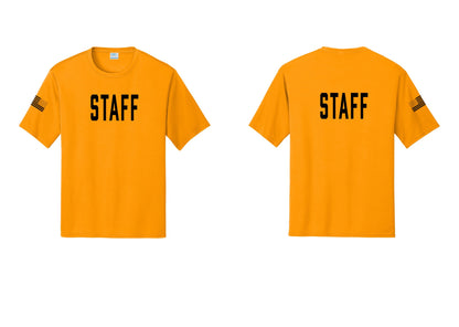 NYC Factory Staff Performance T-Shirt (Classic) - Front + Back + US Flag Sleeve - Gold