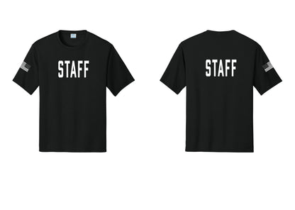 NYC Factory Staff Performance T-Shirt (Classic) - Front + Back + US Flag Sleeve - Black