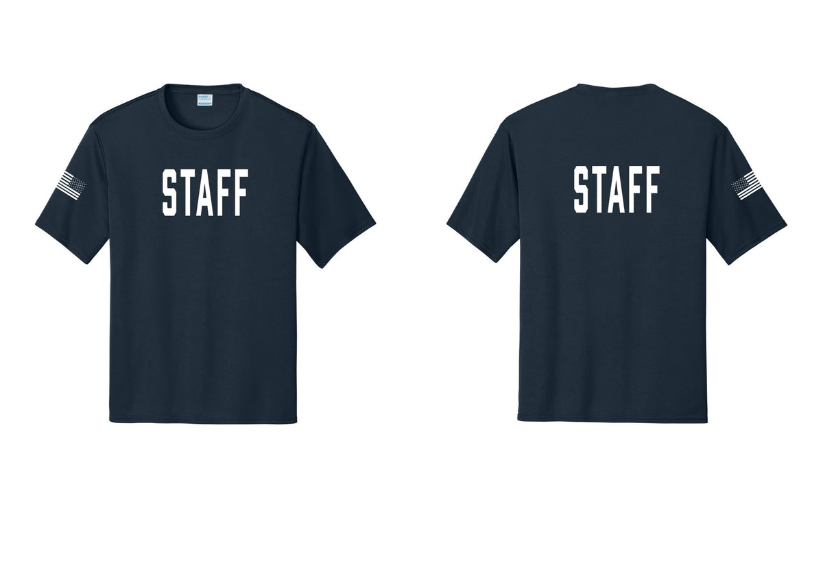 NYC Factory Staff Performance T-Shirt (Classic) - Front + Back + US Flag Sleeve - Navy