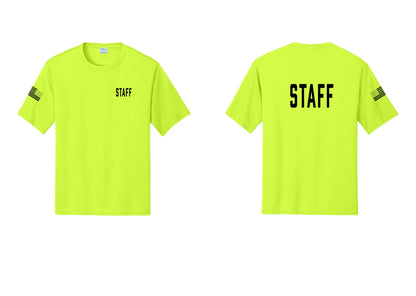 NYC Factory Staff Performance T-Shirt (Classic) - Chest + Back + US Flag Sleeve - Neon Yellow