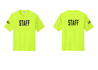 NYC Factory Staff Performance T-Shirt (Classic) - Front + Back + US Flag Sleeve - Neon Yellow