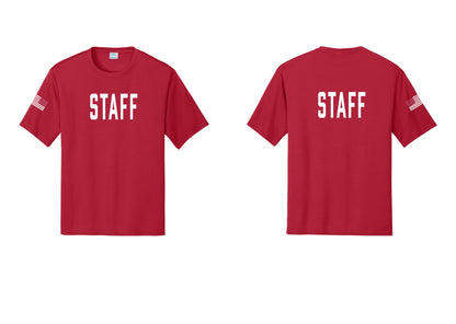 NYC Factory Staff Performance T-Shirt (Classic) - Front + Back + US Flag Sleeve - Red
