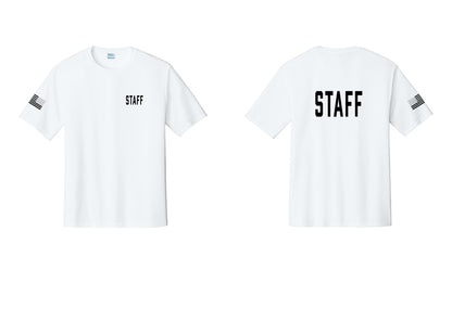 NYC Factory Staff Performance T-Shirt (Classic) - Chest + Back + US Flag Sleeve - White