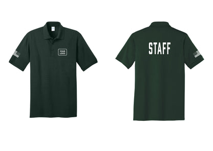 NYC Factory Custom Logo Staff Polo Shirt (Classic) - Your Logo + Back + US Flag Sleeve - Dark Green