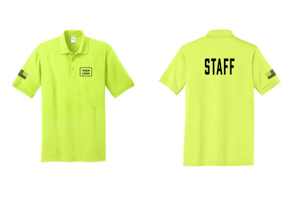 NYC Factory Custom Logo Staff Polo Shirt (Classic) - Your Logo + Back + US Flag Sleeve - Safety Green