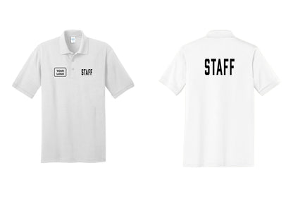 NYC Factory Custom Logo Staff Polo Shirt (Classic) - STAFF + Your Logo + Back - White
