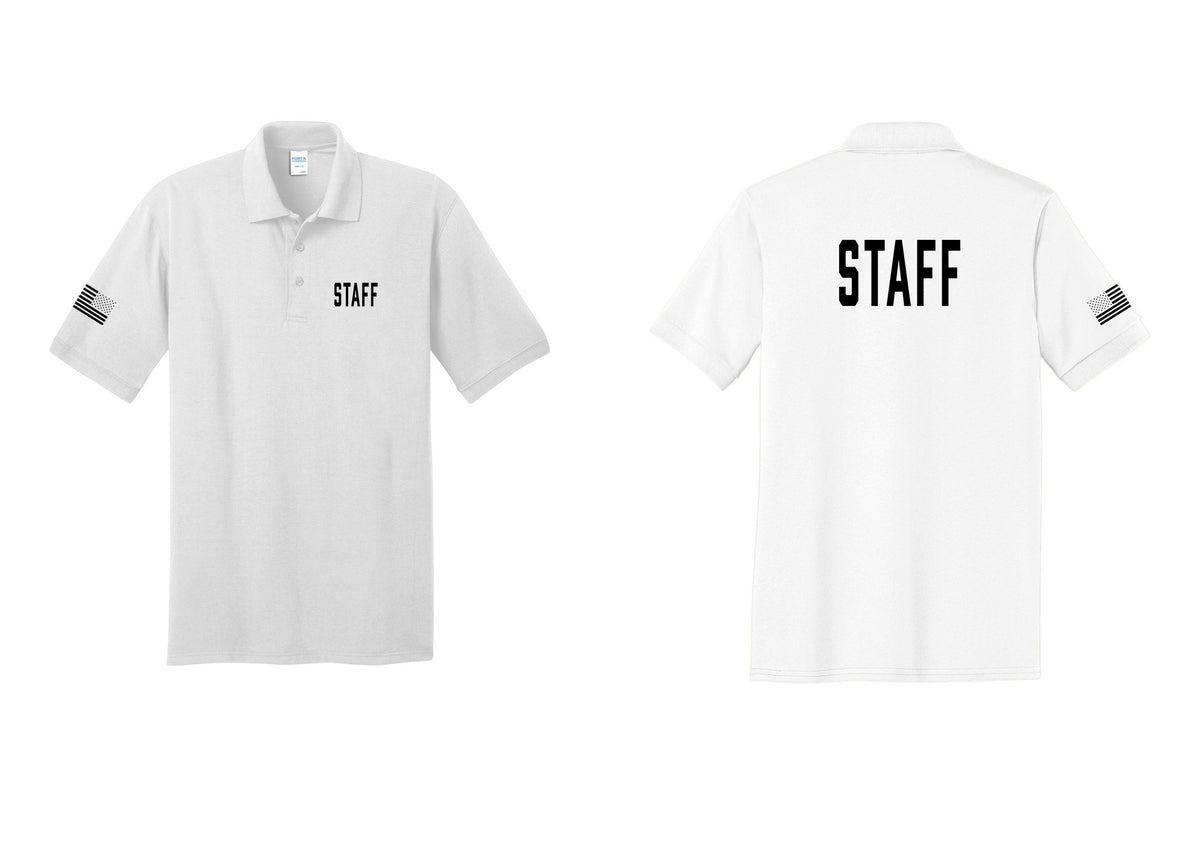NYC Factory Staff Polo Shirt (Classic) - Chest + Back + US Flag Sleeve - White