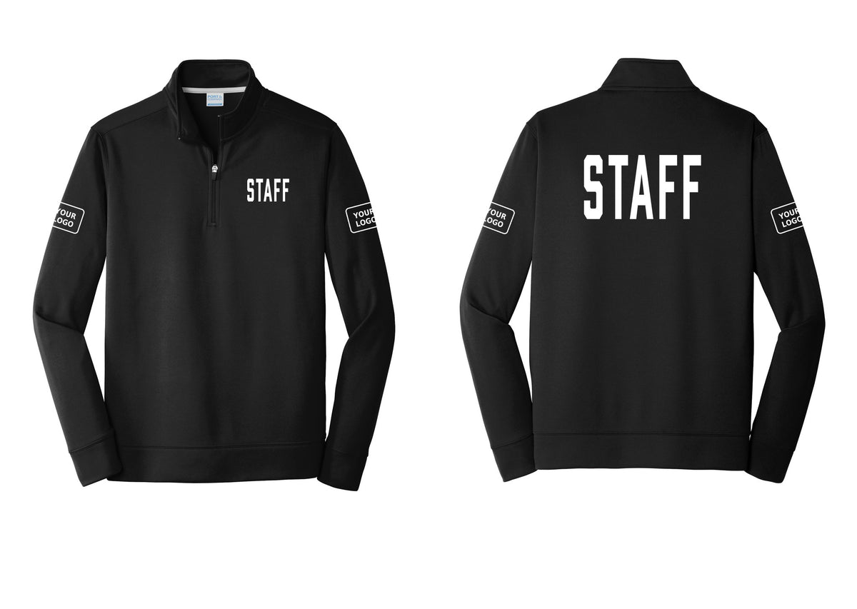NYC Factory Custom Logo Staff Performance Fleece 1/4-Zip Pullover Sweatshirt (Classic) - Chest + Back + Your Logo Sleeves - Black