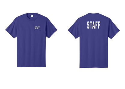 NYC Factory Staff T-Shirt, Condensed Lettering - Chest + Back - Purple