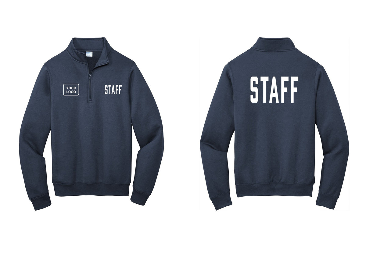 NYC Factory Custom Logo Staff Cotton Fleece 1/4-Zip Pullover Sweatshirt (Classic) - STAFF + Your Logo + Back - Navy