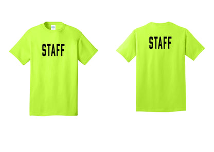 NYC Factory Staff T-Shirt, Condensed Lettering - Front + Back - Safety Green