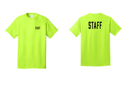 NYC Factory Staff T-Shirt, Condensed Lettering - Chest + Back - Safety Green