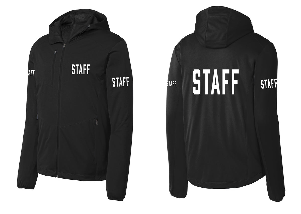 NYC Factory Staff Soft Shell Hooded Jacket (Classic) - Chest + Back + Staff Sleeves - Deep Black