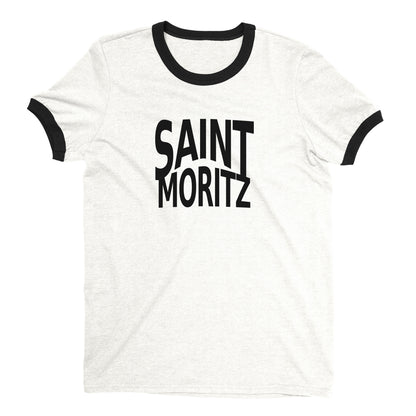 St Moritz Ski Resort Ringer Tee Retro Style Men's T-Shirt - NYC Factory - White