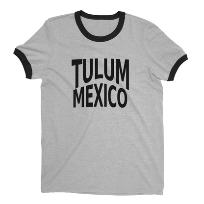Tulum Beach Ringer Tee Retro Style Men's T-Shirt - NYC Factory - Heather Gray