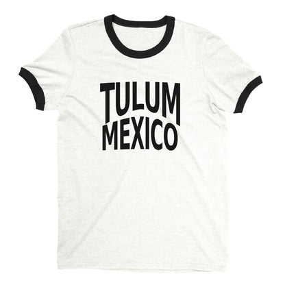 Tulum Beach Ringer Tee Retro Style Men's T-Shirt - NYC Factory - White