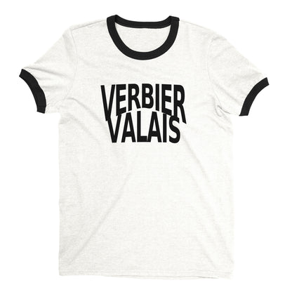 Verbier Ski Resort Ringer Tee Retro Style Men's T-Shirt - NYC Factory - White