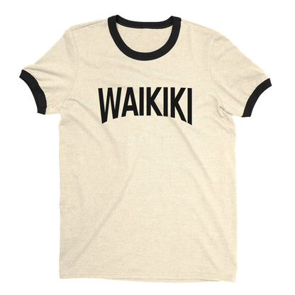 Waikiki Beach Ringer Tee Retro Style Men's T-Shirt - NYC Factory - Natural