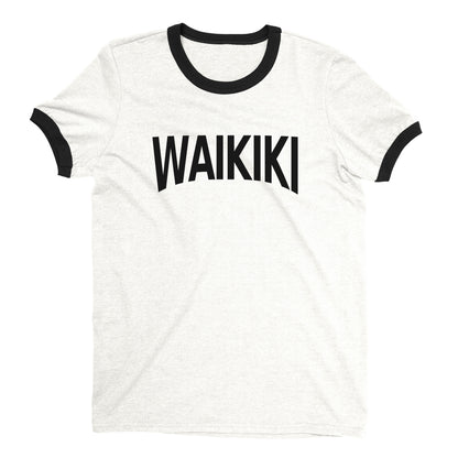 Waikiki Beach Ringer Tee Retro Style Men's T-Shirt - NYC Factory - White