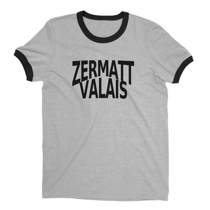 Zermatt Ski Resort Ringer Tee Retro Style Men's T-Shirt - NYC Factory - Heather Gray