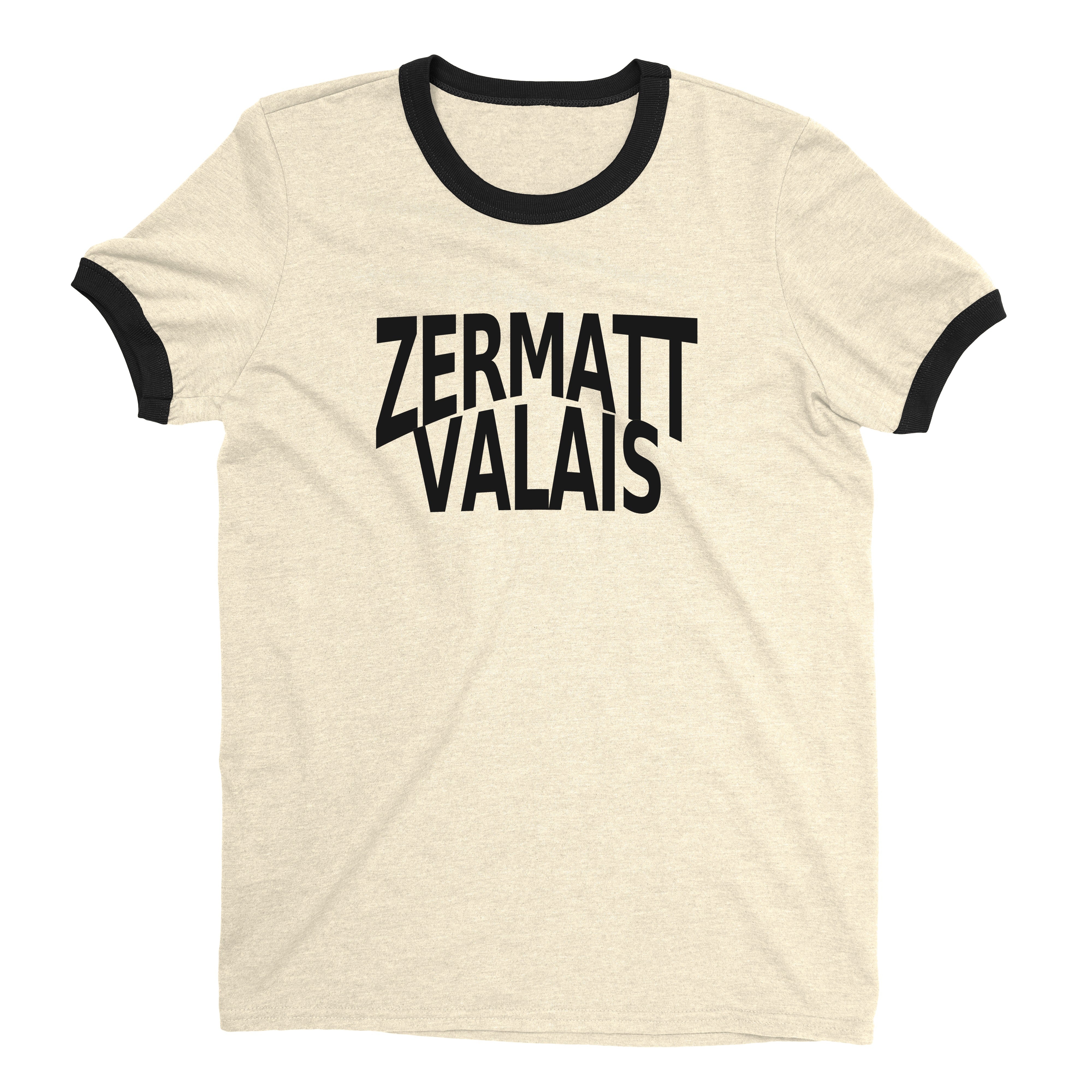 Zermatt Ski Resort Ringer Tee Retro Style Men's T-Shirt - NYC Factory - Natural