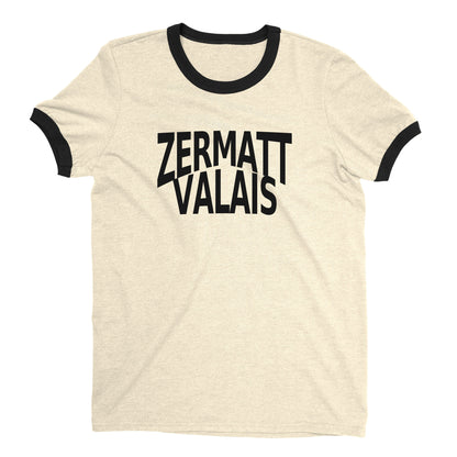 Zermatt Ski Resort Ringer Tee Retro Style Men's T-Shirt - NYC Factory - Natural