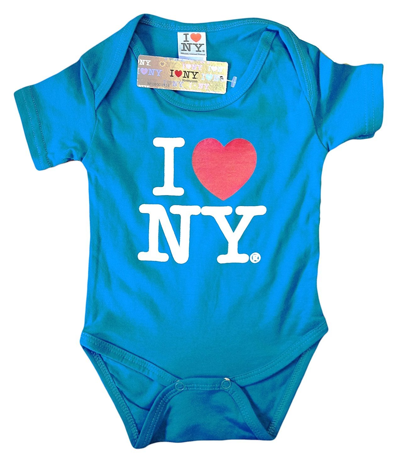 I Love NY New York Baby Infant Screen Printed Heart Bodysuit Turquoise
