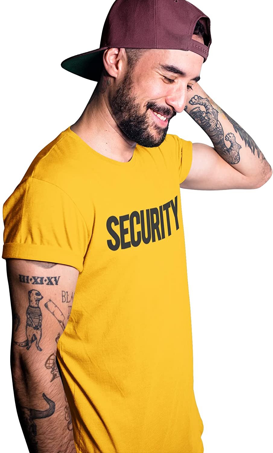 Sicherheits-T-Shirt für Herren (einfarbiges Design, Vorder- und Rückseitendruck, Gold und Schwarz)