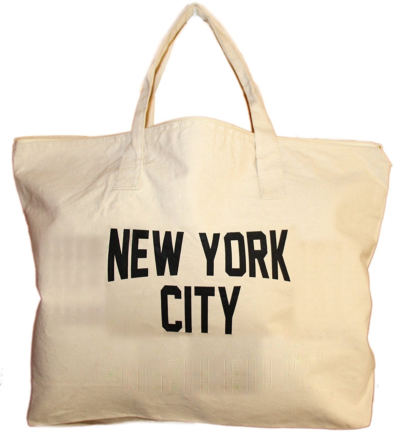 NYC Zippered Tote Bag 100% Cotton Canvas New York City Beach Shopping Gym by