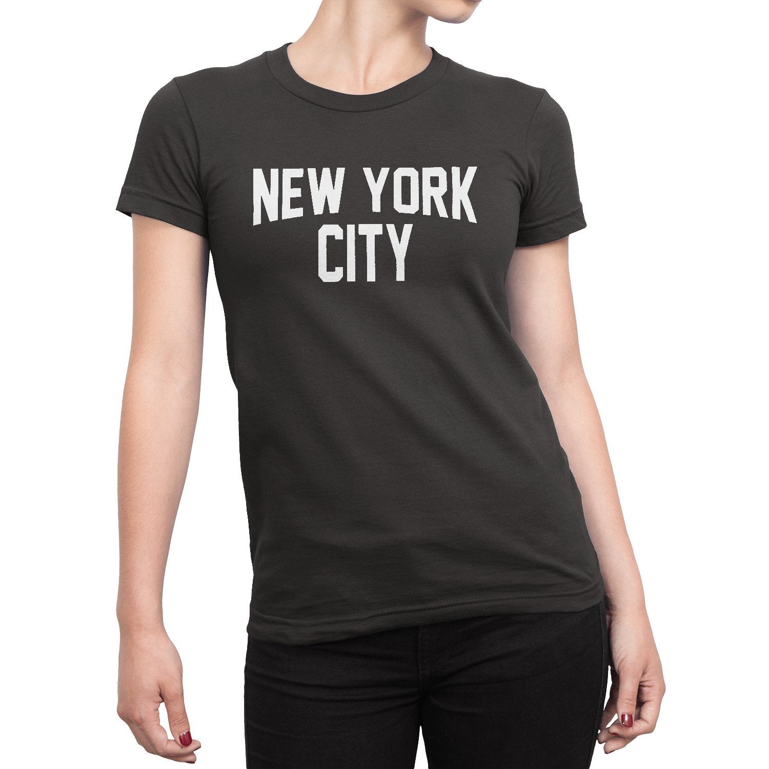 Ladies New York City T-Shirt Charcoal White NYC Tee Womens