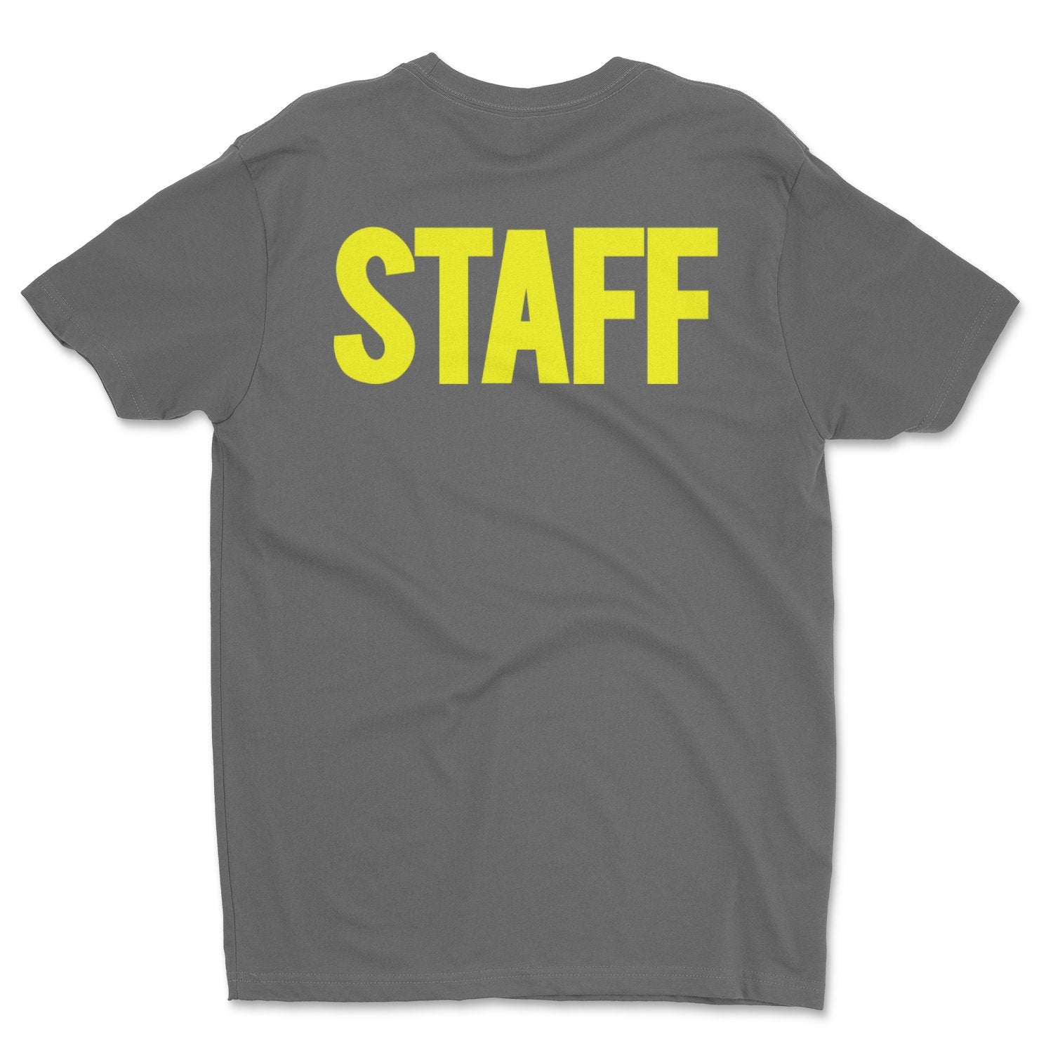 Men's Staff T-Shirt Front Back Screen Print Tee (Charcoal & Neon)