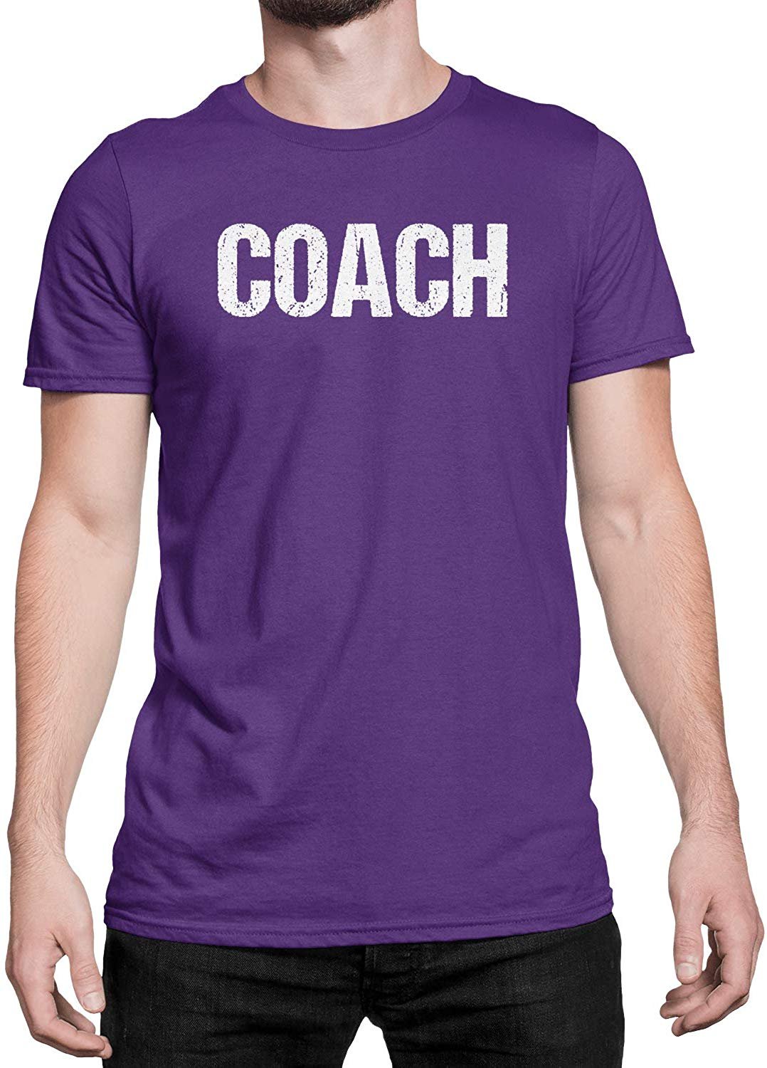 Coach T-Shirt Sports Coaching Tee Shirt (Purple & White, Distressed)