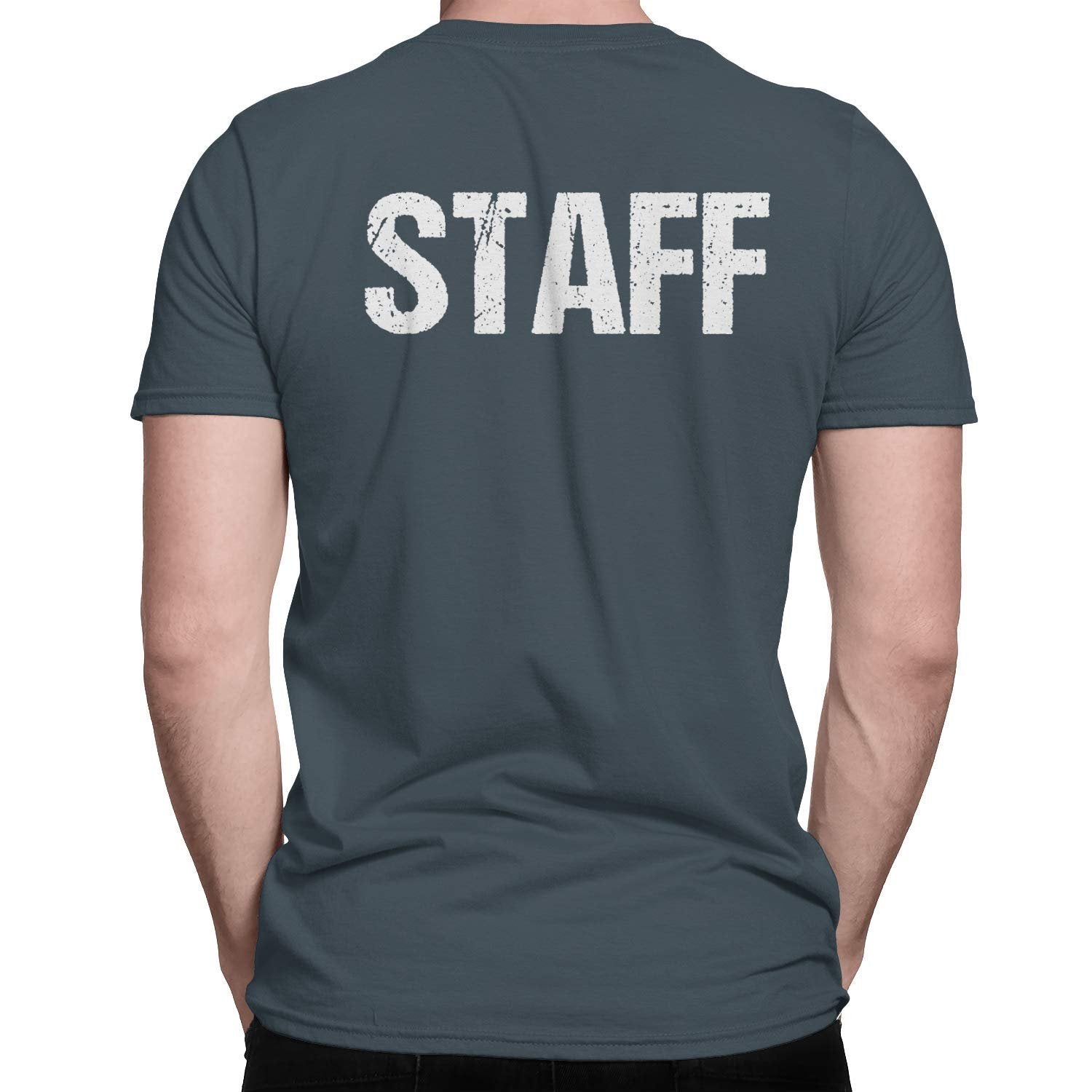 Men's Staff T-Shirt Charcoal Mens Tee Event Shirt Front & Back Screen Printed