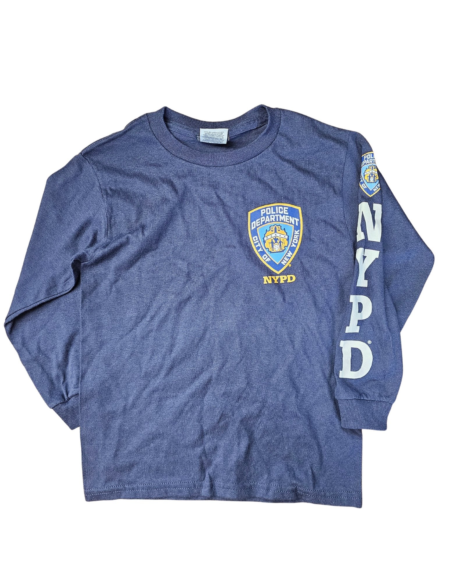 NYPD Kids Long Sleeve T-Shirt (Navy White, Chest & Sleeve Print)