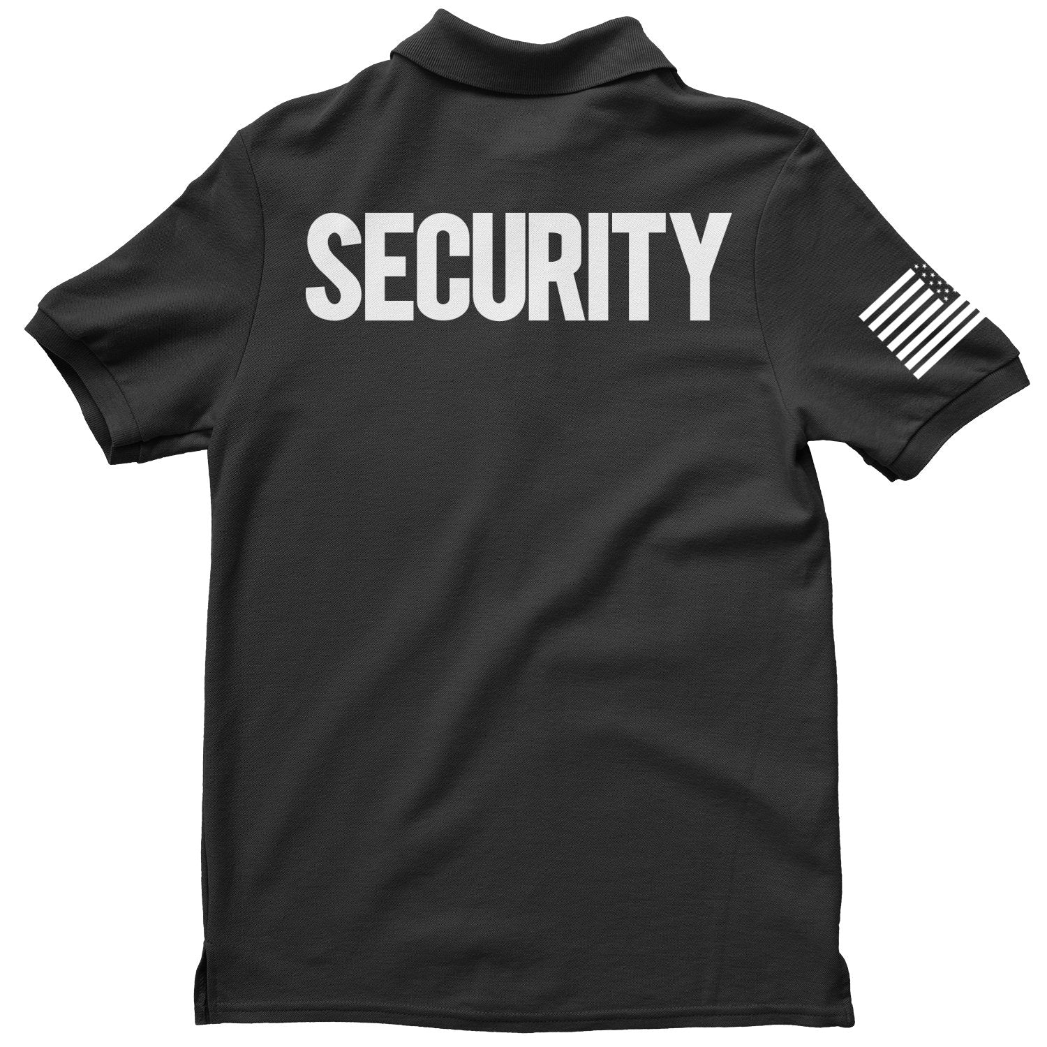 Sicherheits-Poloshirt für Herren, Front-Back-Print (einfarbig, Ärmel mit USA-Flagge, schwarz &amp; weiß)