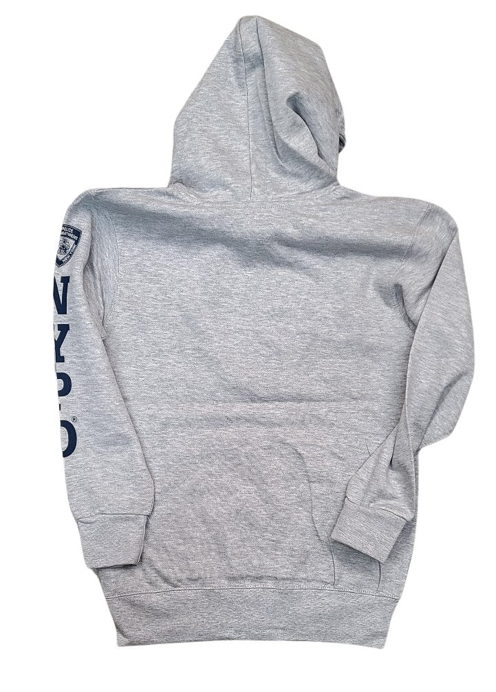 NYPD Mens Hoodie Front & Sleeve Print (Heather Gray & Blue)