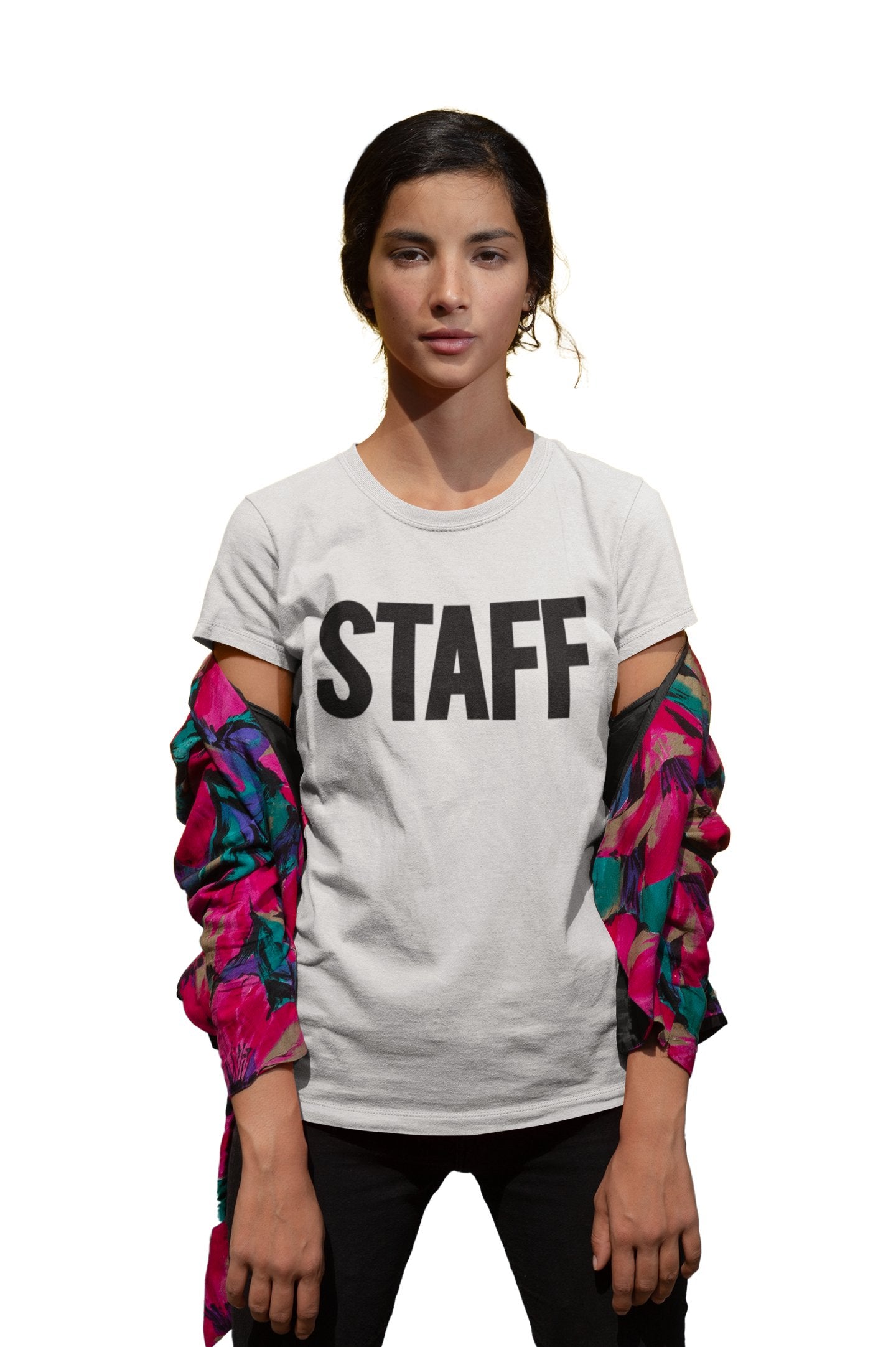 Staff Damen Kurzarm T-Shirt (einfarbiges Design, weiß)