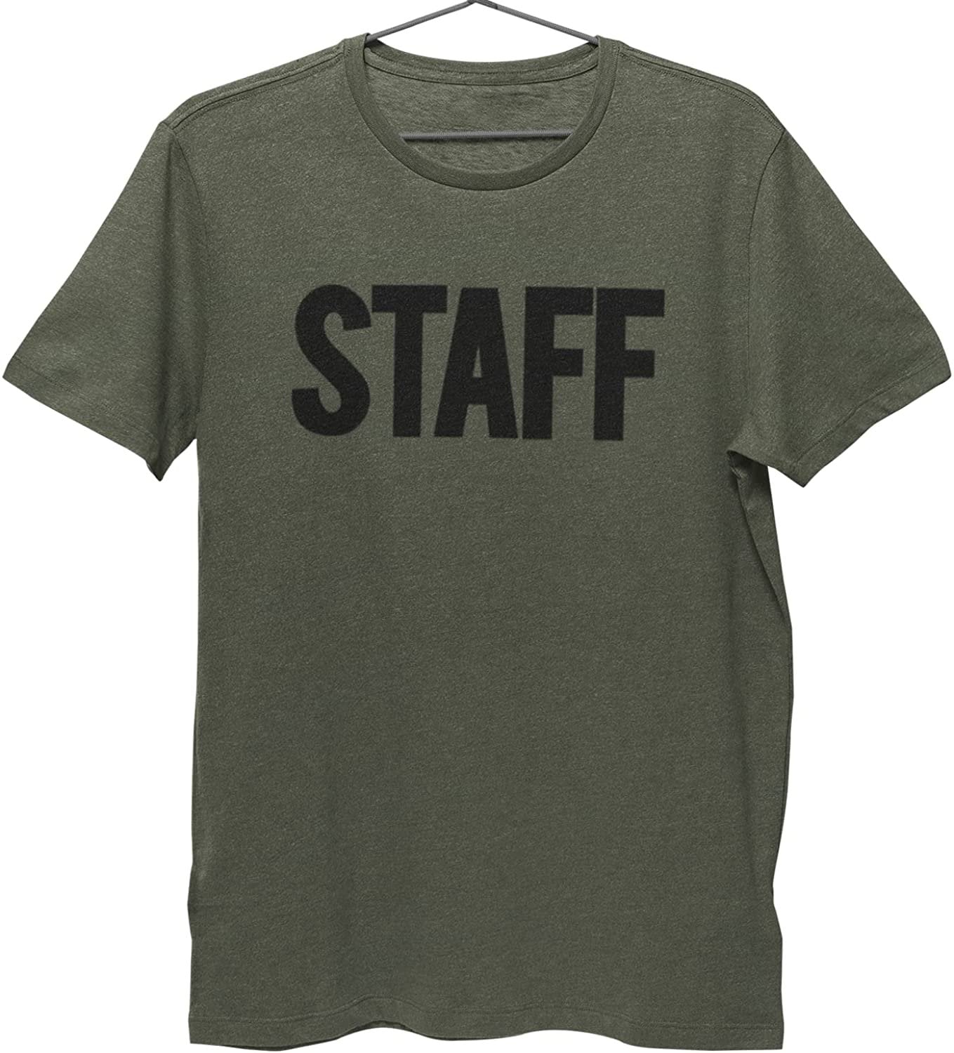 Men's Staff T-Shirt Front Back Screen Print Tee (BB, Heather Military Green)