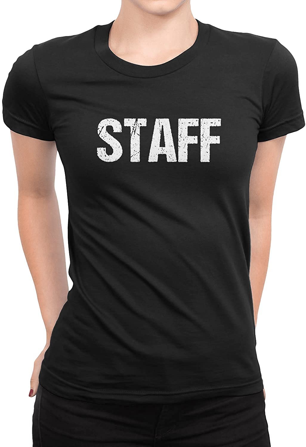 Staff Damen Kurzarm T-Shirt (Distressed Design, Schwarz &amp; Weiß)