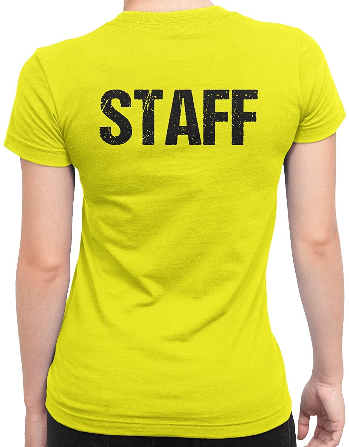 T-shirt à manches courtes pour femmes du personnel (conception vieillie, vert de sécurité et noir)