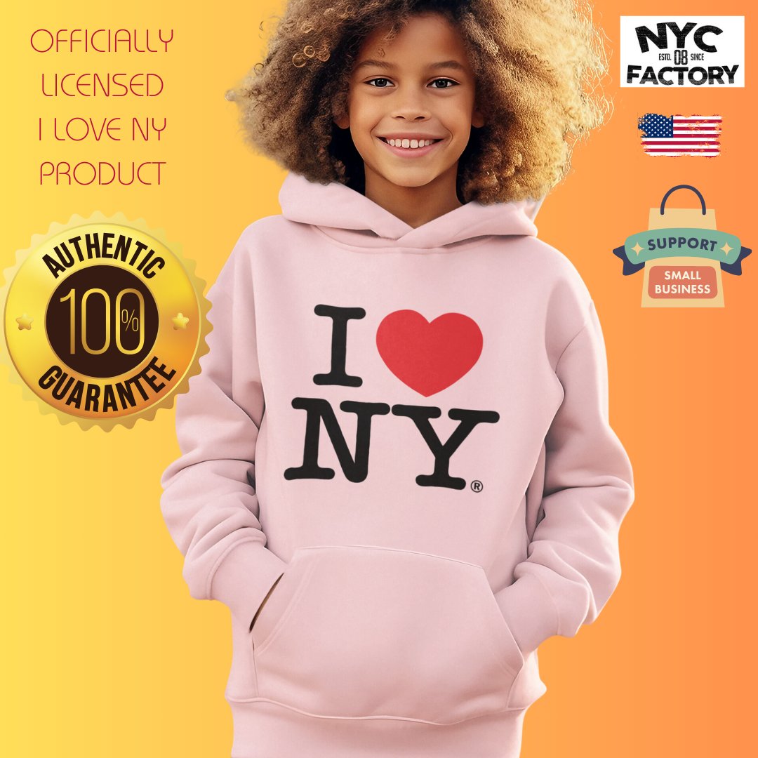 I Love NY Kids Hoodie Sweatshirt Officially Licensed (Youth, Hot Pink)