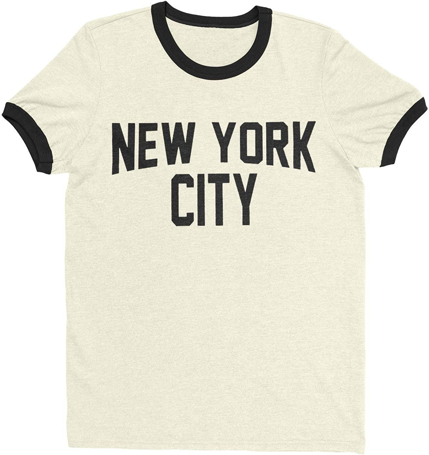 Men's New York City John Lennon Ringer Tee T-Shirt (Natural/Black, Regular Print)