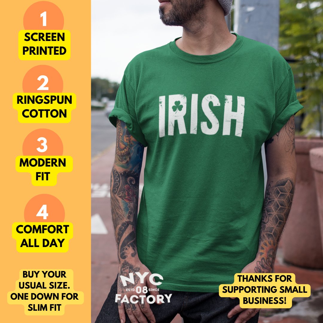 Men's Irish Letters Tee Soft Ring-Spun Screen-Printed Shirt