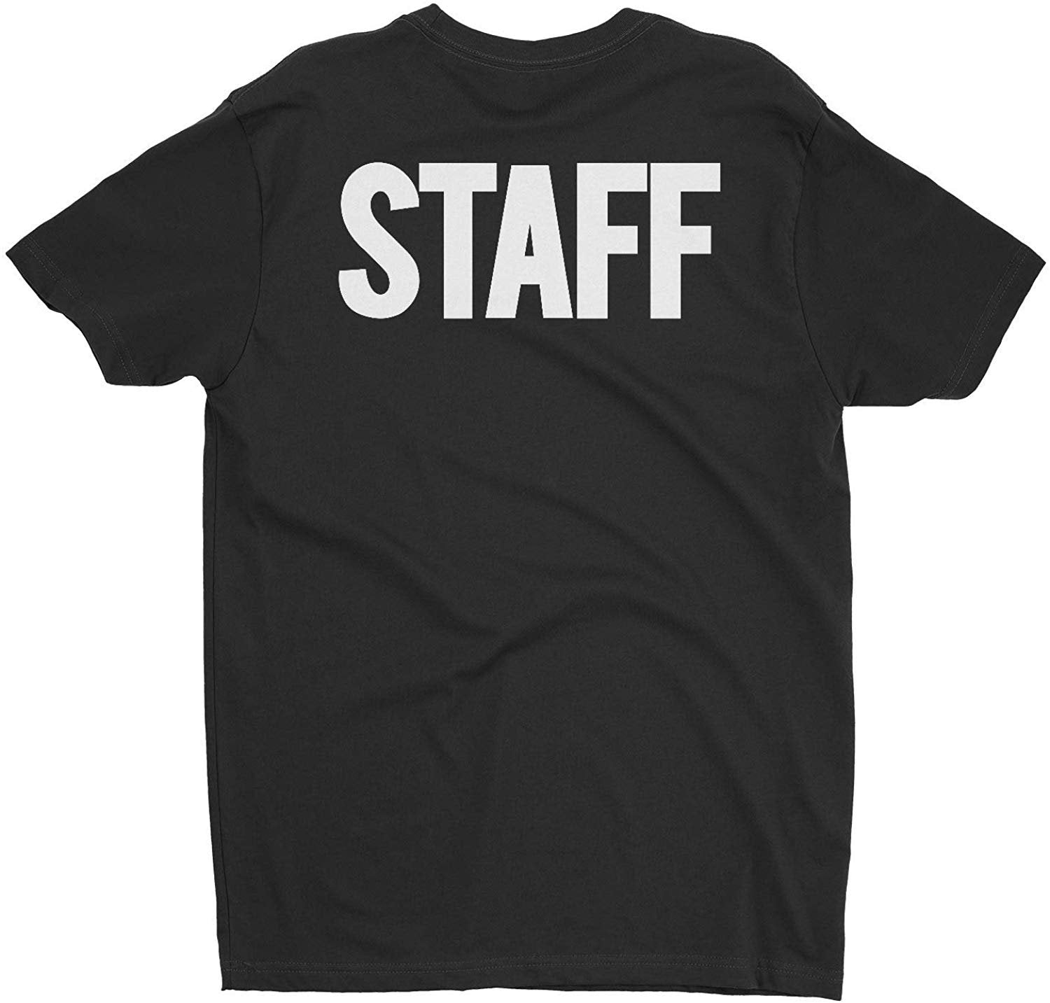 Men's Staff T-Shirt Front Back Screen Print Tee (Solid Design, Black & White)