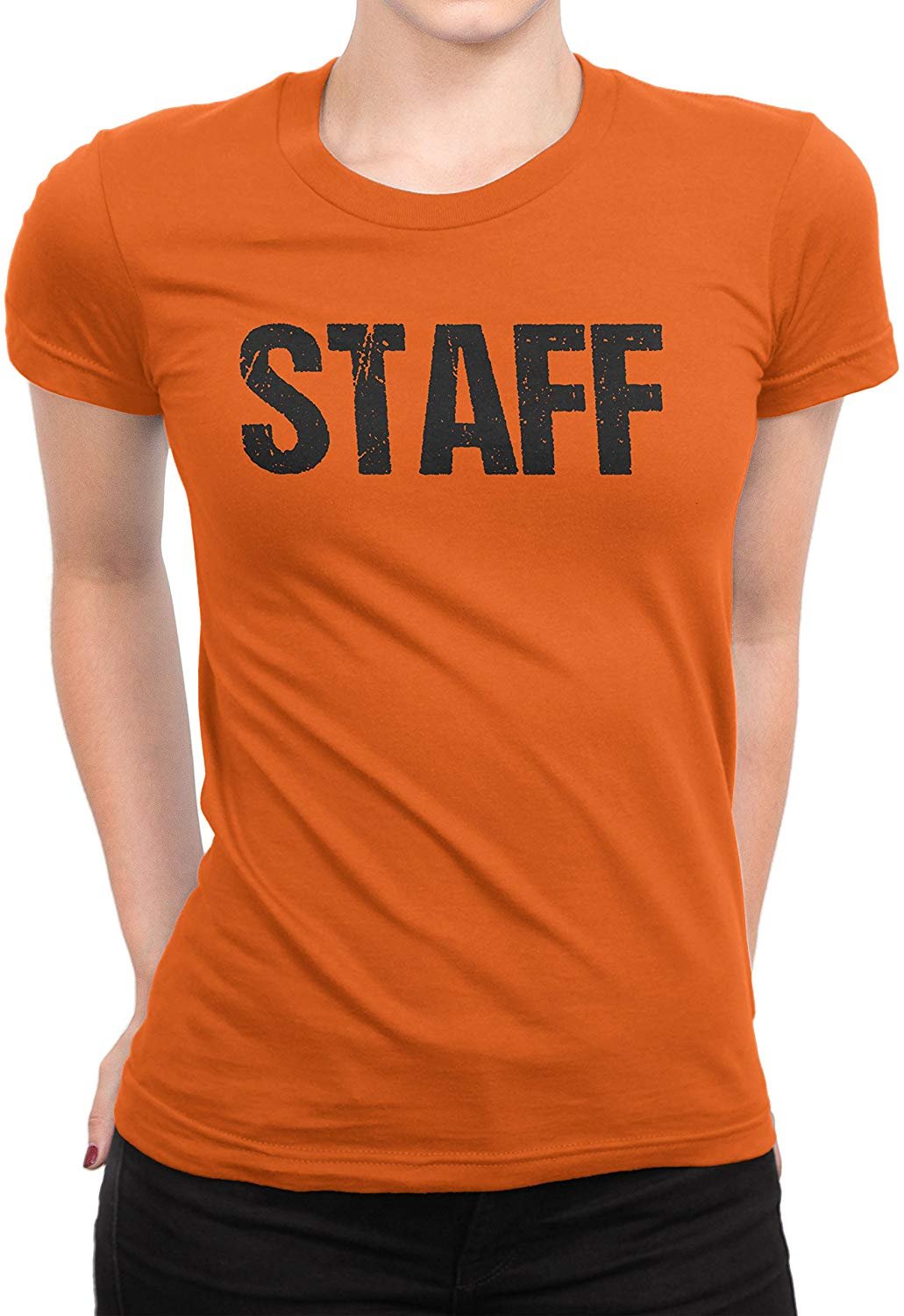 Staff Damen Kurzarm T-Shirt (Distressed Design, Orange)