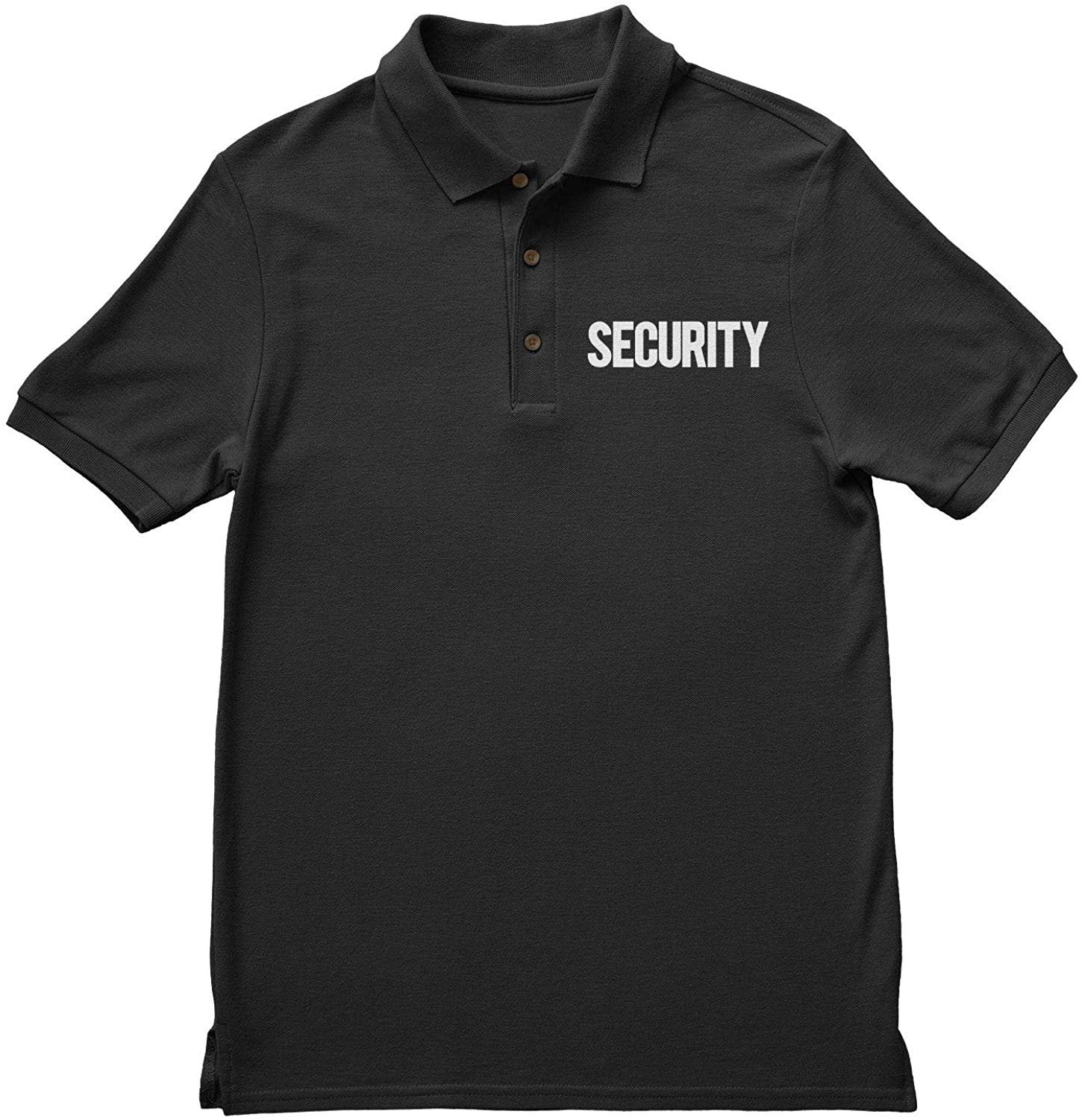 Mens Security Polo Shirt Front Back Print (Solid, Black / White)