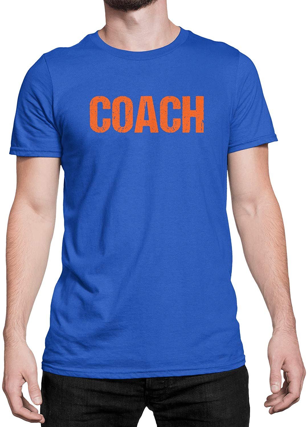 Coach T-Shirt Sports Coaching Tee Shirt (Royal & Oange, Distressed)