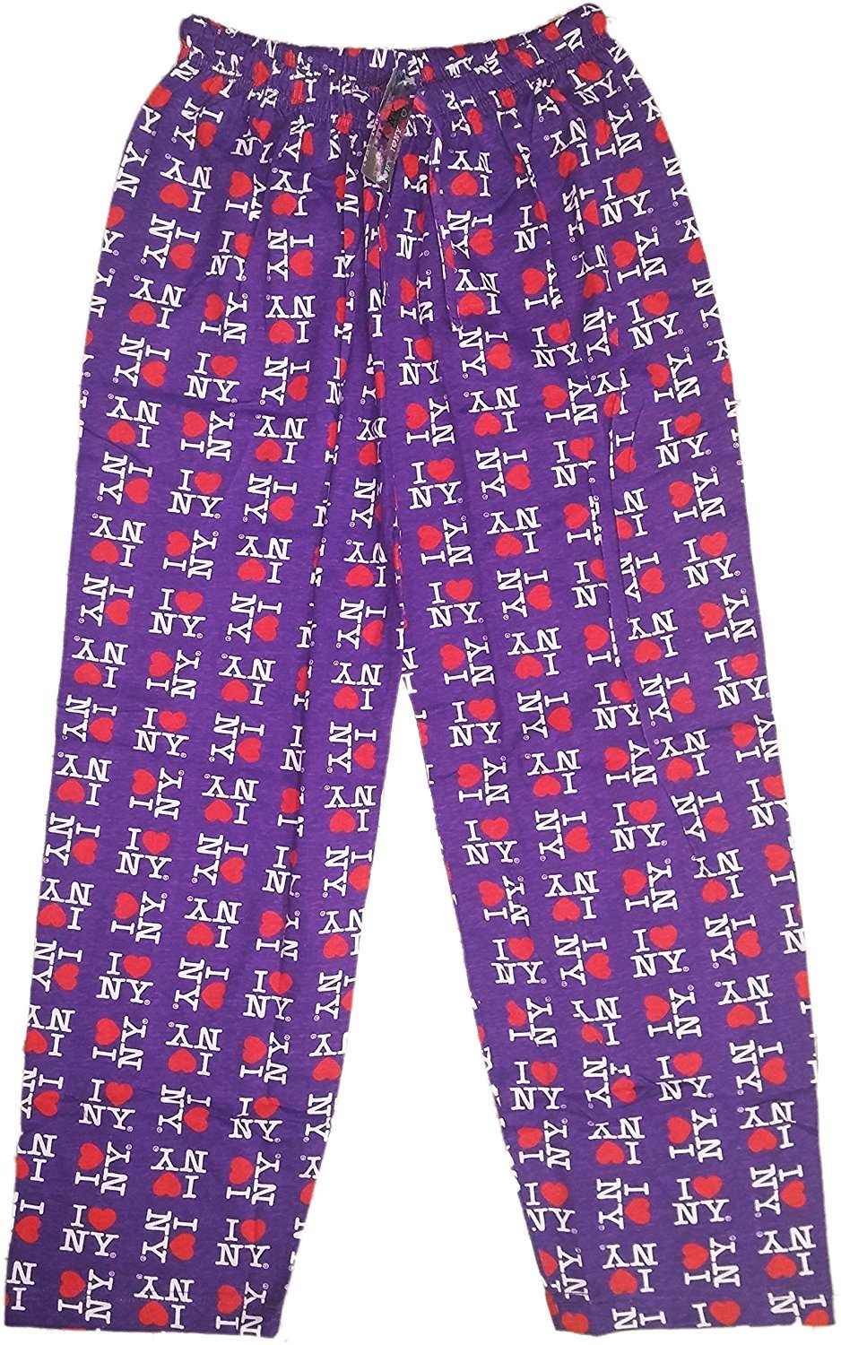 I Love NY Lounge Pants Purple Heart Pajama Novelty Bottoms