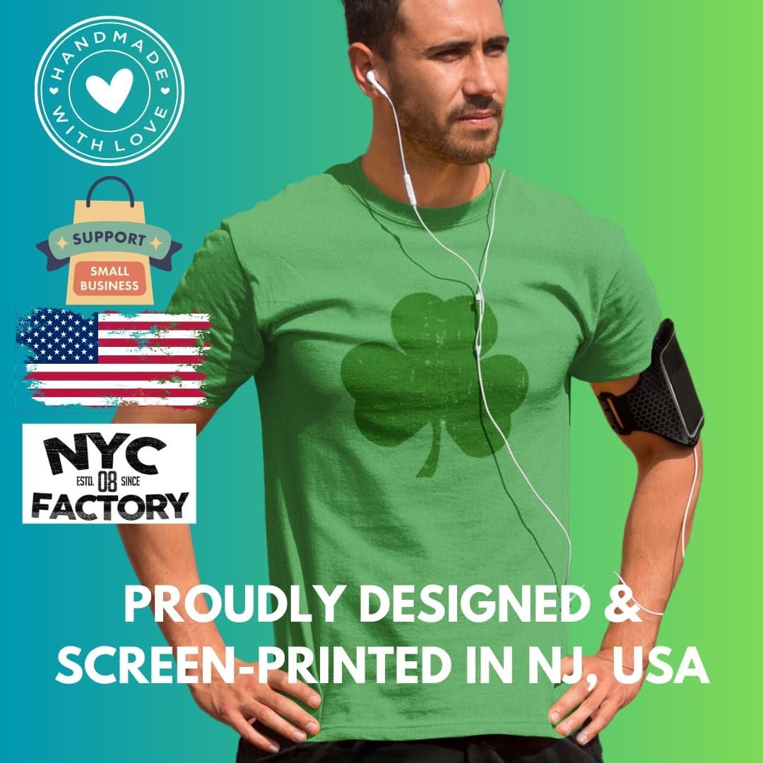 Men's Shamrock T-Shirt Premium Ringspun Screen Printed Retro Style (Green/Green)