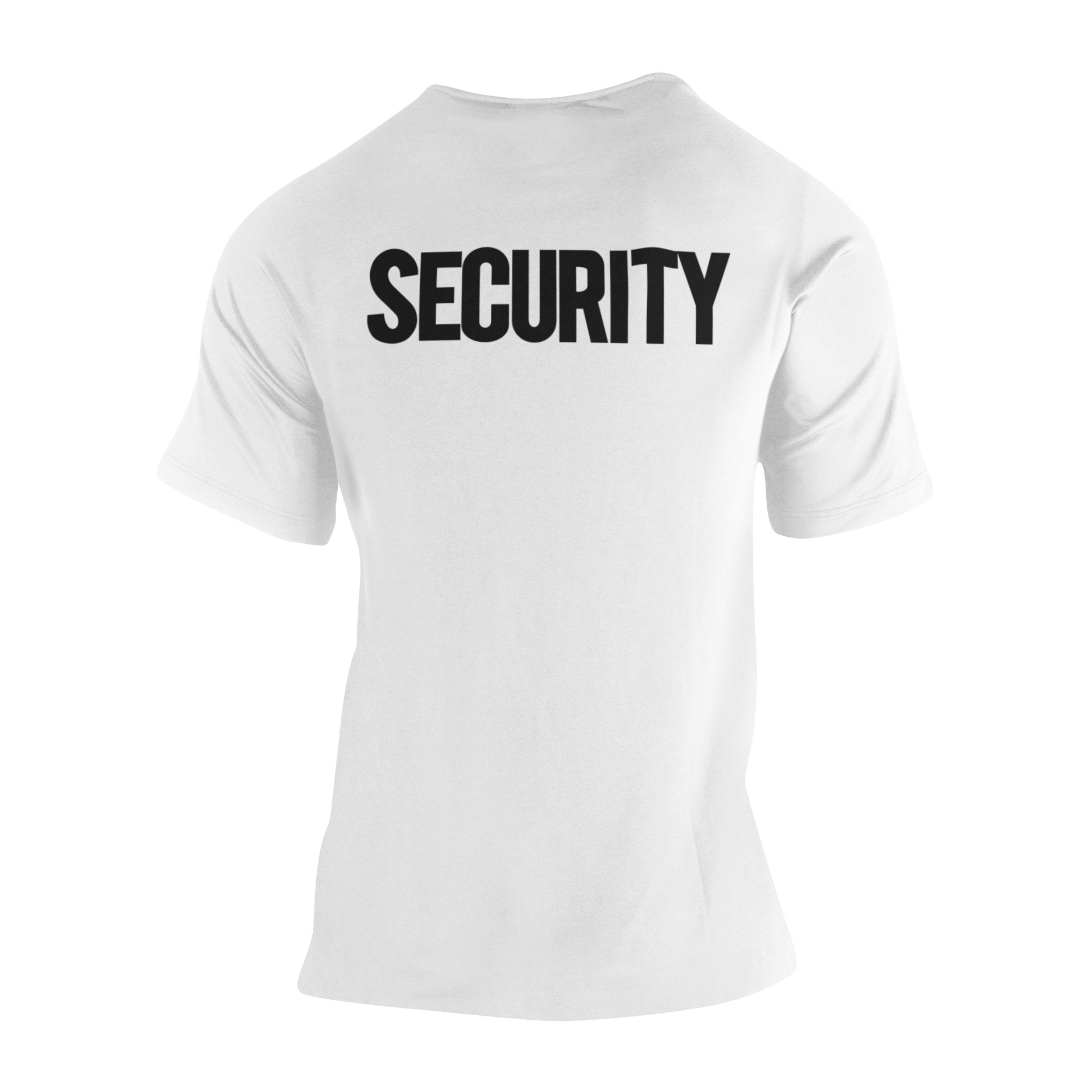 Men's Security Tee (Solid Design, Front & Back Print, White & Black)